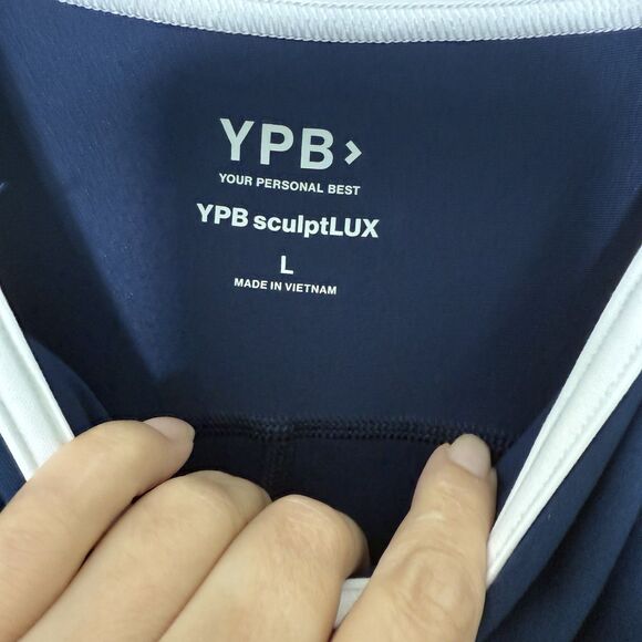 YPB Sculptlux Tank Dress Skort Built In Bra Size L  Navy White Pickleball Tennis - Picture 3 of 6